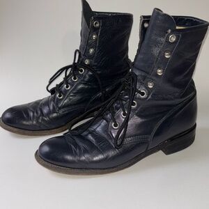 Vintage black leather Justin lace up Roper boots Sz 6.5 L0504 cowgirl